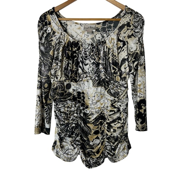 Joseph Ribkoff Tops - Joseph Ribkoff Top Size 10 Abstract Print‎ Black White Gold Ruched Long Sleeve